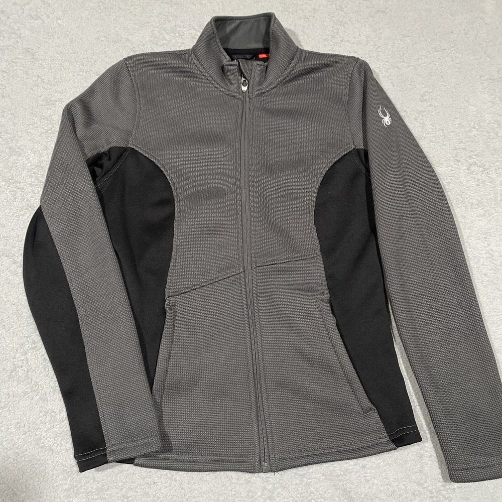 Spyder Full Zip Jacket Women's M Gray Black Knit Stretch Polyester Outdoors